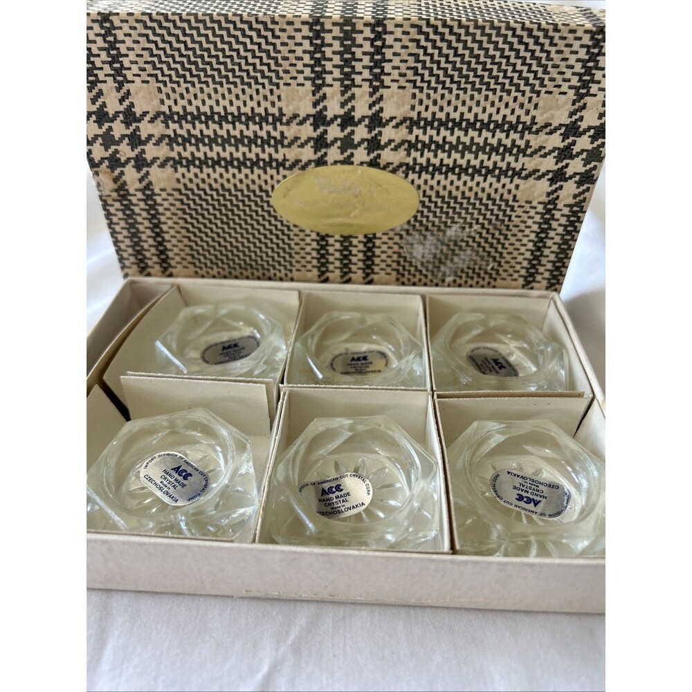 Vintage Bohemian Crystal Salt Cellars From Czechoslovakia Set of 6